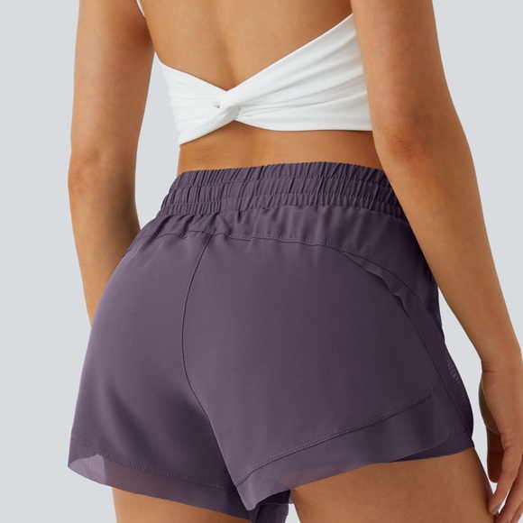 Halara purple midrise flowy, two in one running shorts, medium, new - Picture 4 of 11